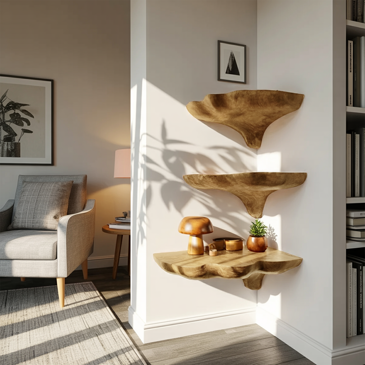 Étagère champignon en bois faite à la main pour entrée et décoration de meubles SILDTTNCMS020