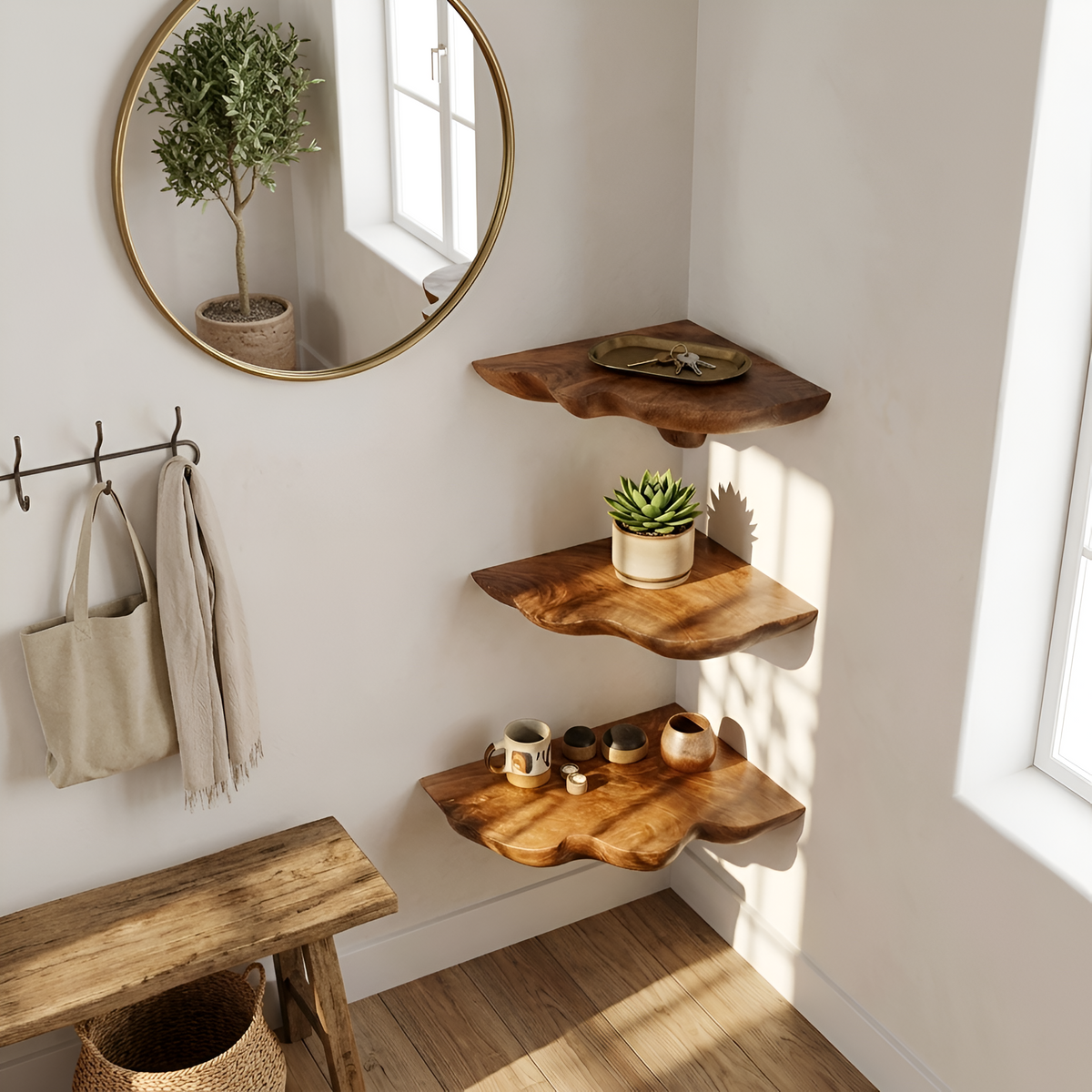 Étagère champignon en bois faite à la main pour entrée et décoration de meubles SILDTTNCMS020