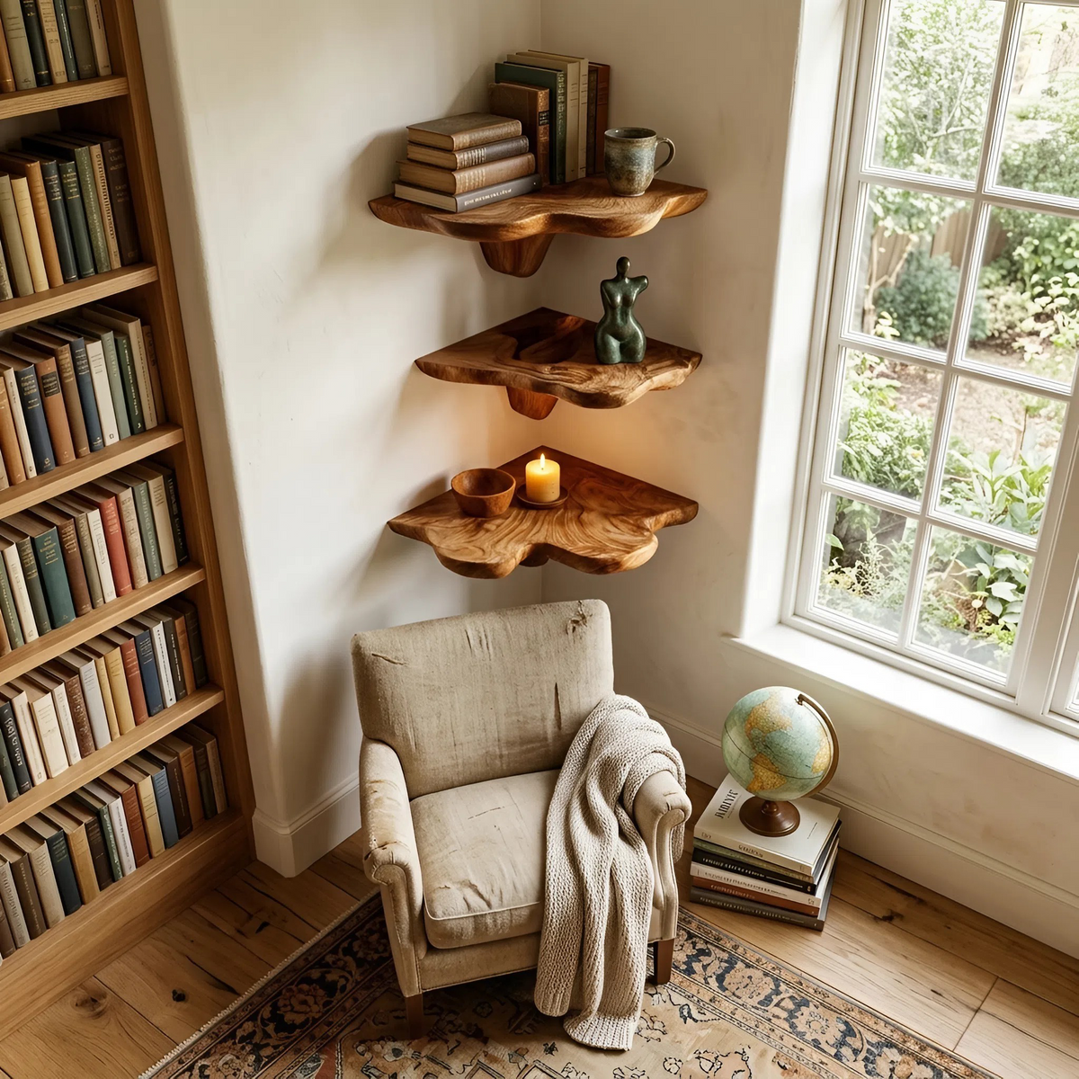 Étagère champignon en bois brut style ferme pour décoration de chambre SILDTTNCMS018