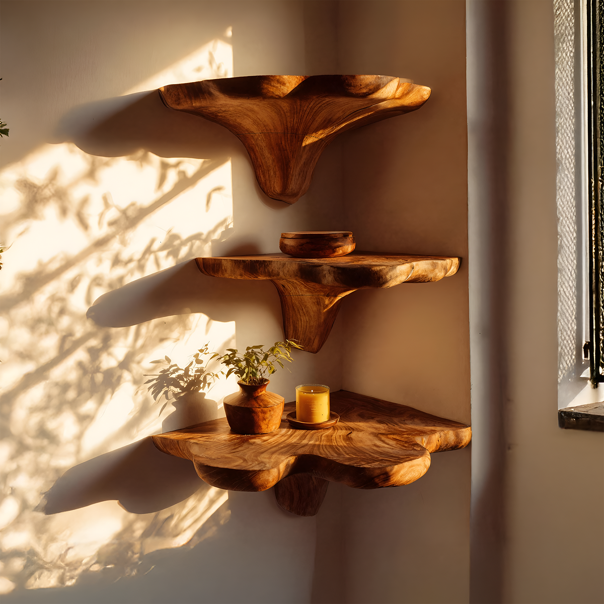 Étagère champignon en bois brut style ferme pour décoration de chambre SILDTTNCMS018