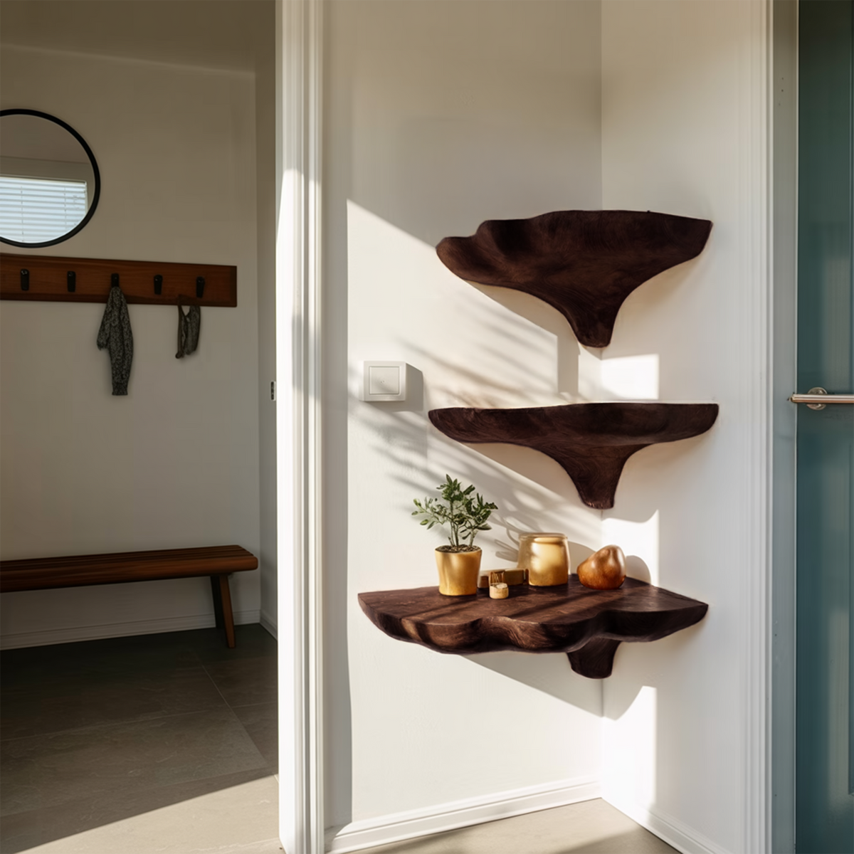 Étagère champignon en bois faite à la main pour entrée et décoration de meubles SILDTTNCMS020