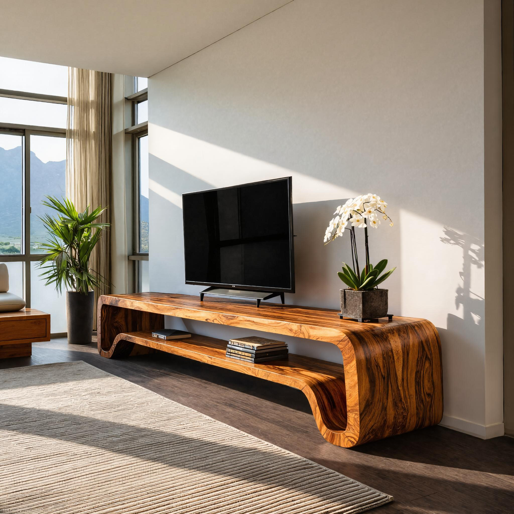 Meuble TV sculptural moderne en bois pour salon RTTHTTTVC068