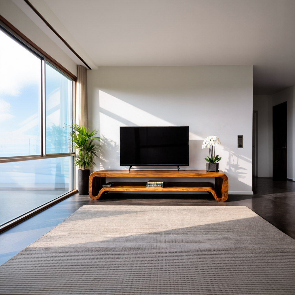 Meuble TV sculptural moderne en bois pour salon RTTHTTTVC068