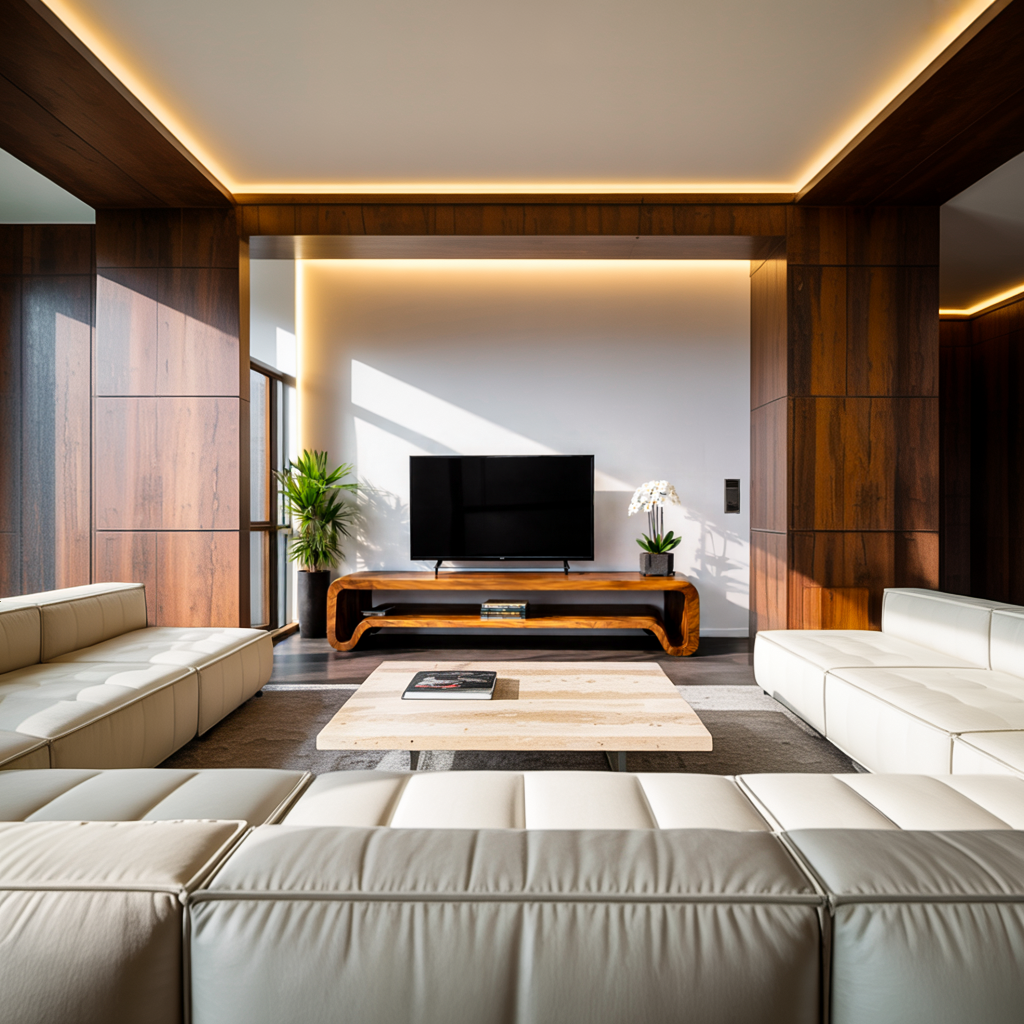 Meuble TV sculptural moderne en bois pour salon RTTHTTTVC068