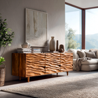 Buffet moderne en bois avec portes sculptées à motif de vagues pour séjour contemporain RTTHTTSD043