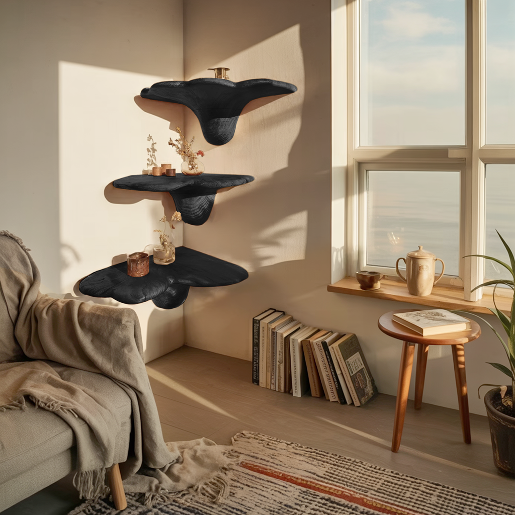 Étagère champignon artisanale en bois massif pour décoration intérieure de chambre SILDTTNCMS012