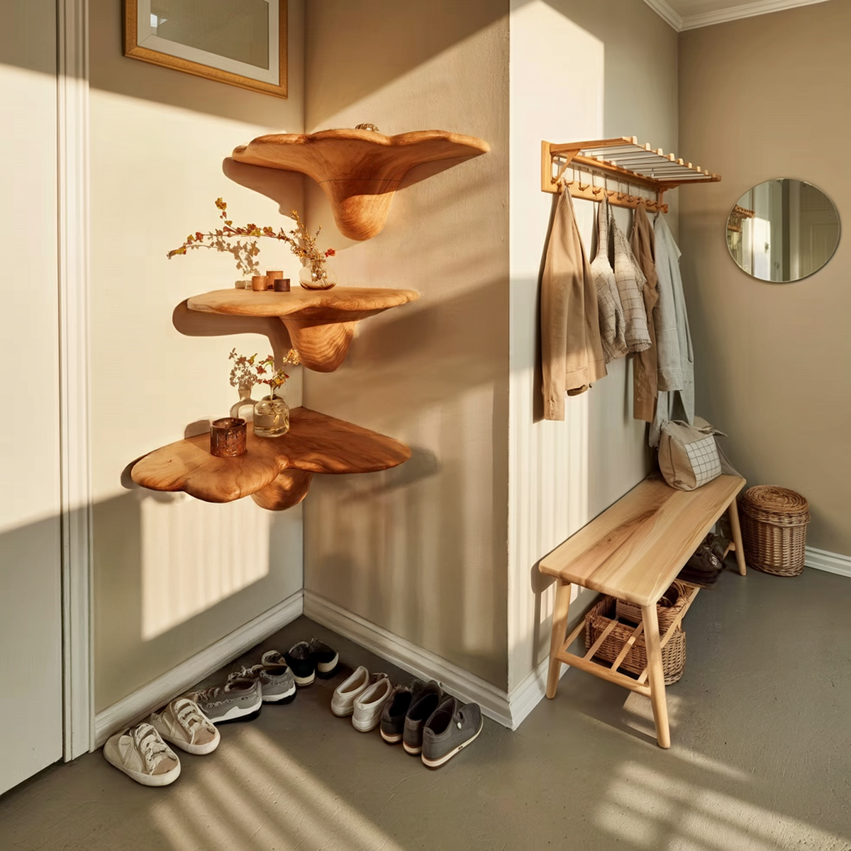 Étagère champignon artisanale en bois massif pour décoration intérieure de chambre SILDTTNCMS012