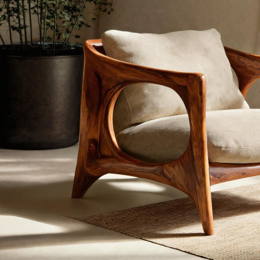 Fauteuil lounge moderne avec cadre sculpté pour salon RTTHTTACC005