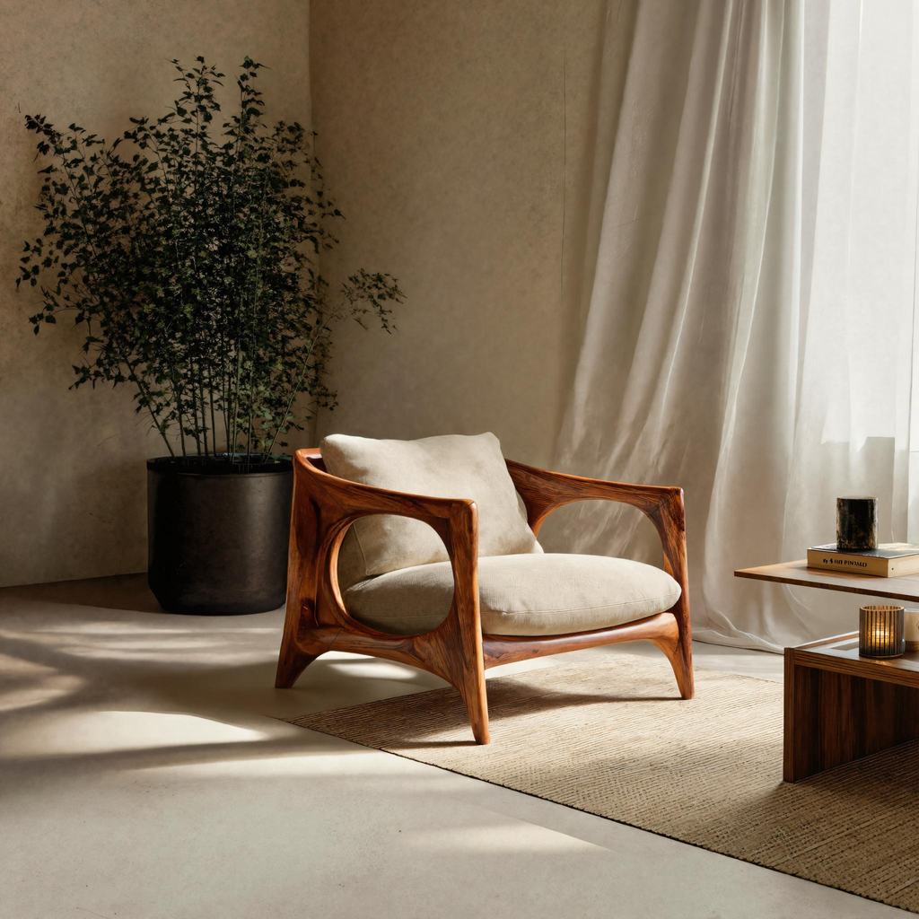 Fauteuil lounge moderne avec cadre sculpté pour salon RTTHTTACC005