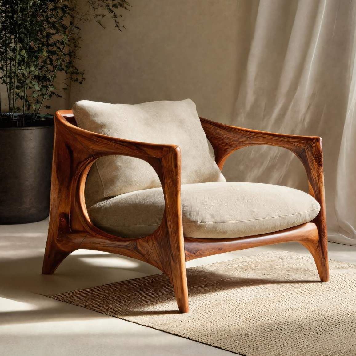 Fauteuil lounge moderne avec cadre sculpté pour salon RTTHTTACC005