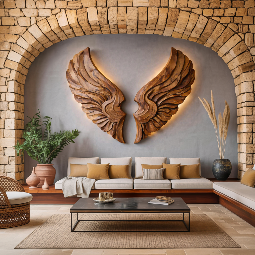 Décoration murale artisanale en bois en forme d'ailes pour intérieur moderne RTTHTTWA078
