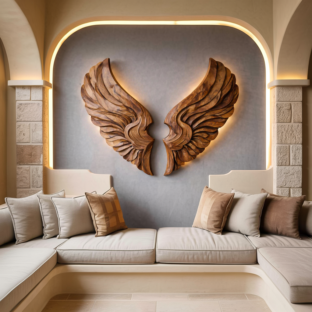 Décoration murale artisanale en bois en forme d'ailes pour intérieur moderne RTTHTTWA078