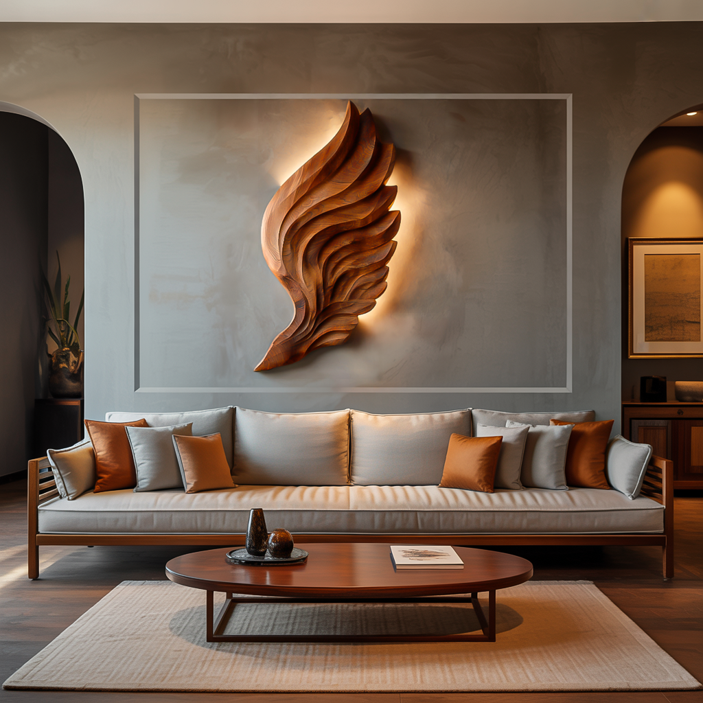 Décoration murale abstraite en bois en forme d'aile pour intérieur moderne RTTHTTWA080