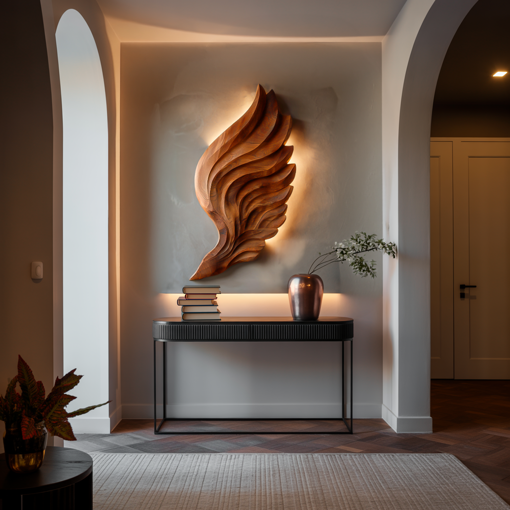 Décoration murale abstraite en bois en forme d'aile pour intérieur moderne RTTHTTWA080