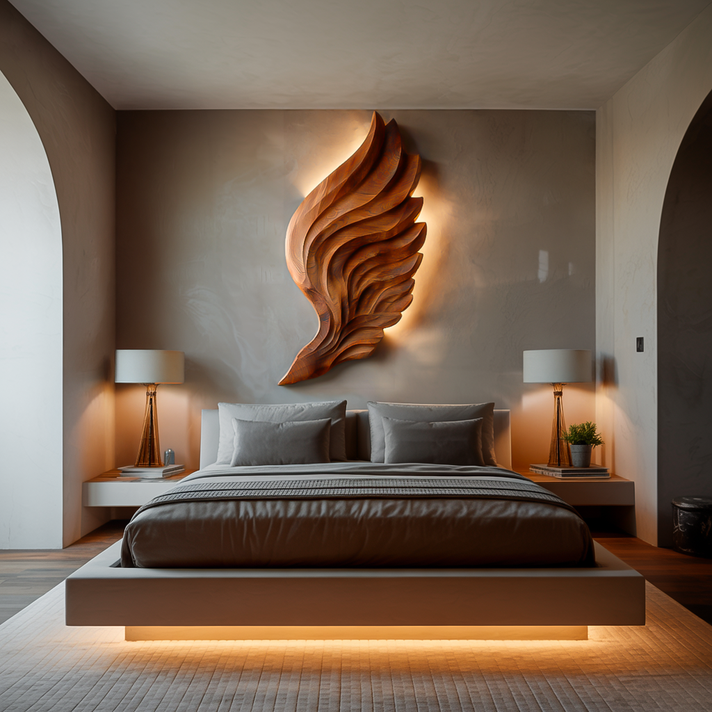 Décoration murale abstraite en bois en forme d'aile pour intérieur moderne RTTHTTWA080