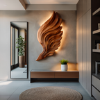Décoration murale abstraite en bois en forme d'aile pour intérieur moderne RTTHTTWA080
