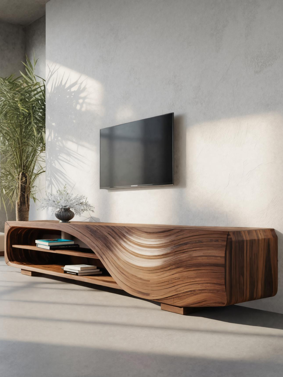 Meuble TV moderne avec motif ondulé sculpté pour salon SITHTTTVC019