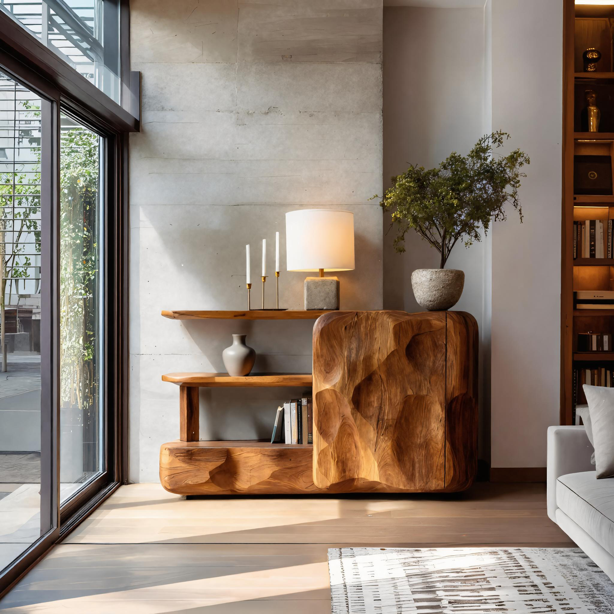 Buffet artistique avec placard et étagères pour salon SITHTTSD024