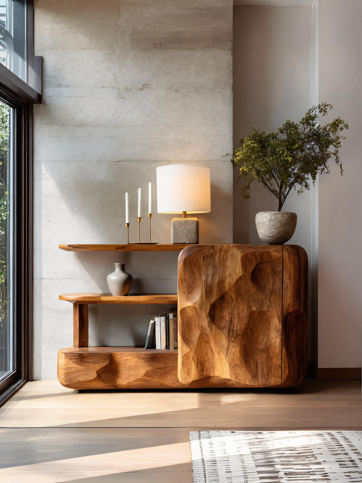 Buffet artistique avec placard et étagères pour salon SITHTTSD024