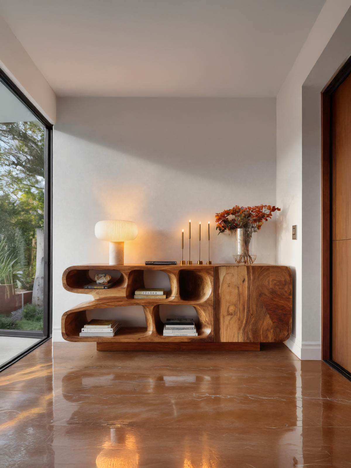 Buffet moderne en bois aux courbes organiques pour rangement d'entrée SITHTTSD026