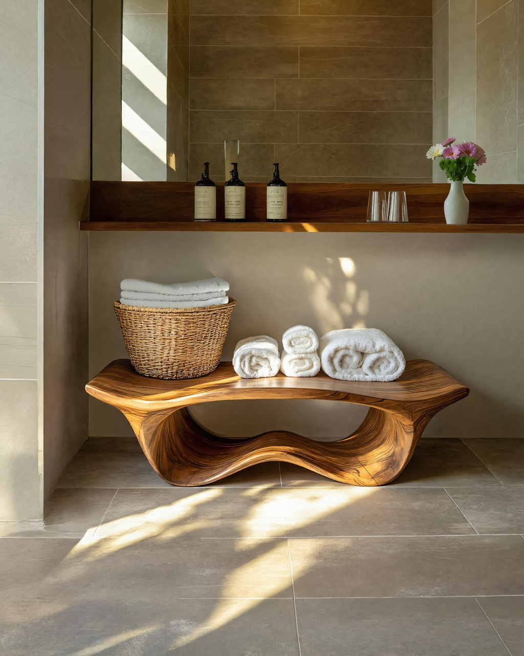 Banc de douche sculptural organique pour salle de bain SITHTTSB010
