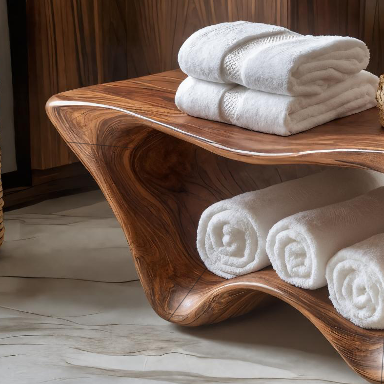 Banc de douche sculptural moderne à deux niveaux pour décoration de salle de bain RTTHTTSB016