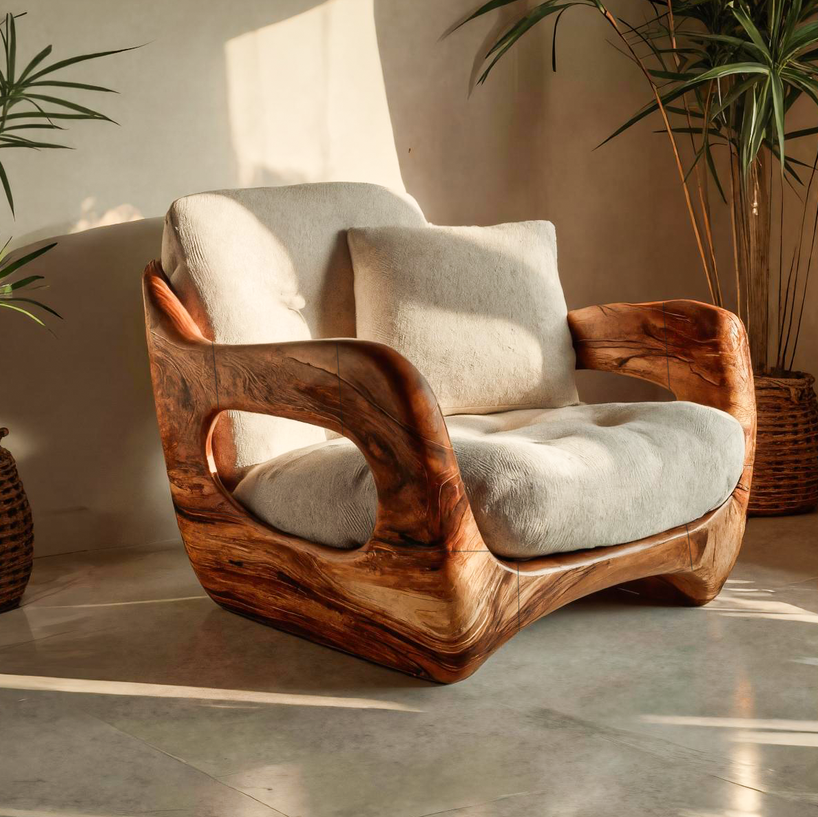 Fauteuil d'appoint minimaliste fabriqué à la main avec structure sculptée pour salon RTTHTTACC011