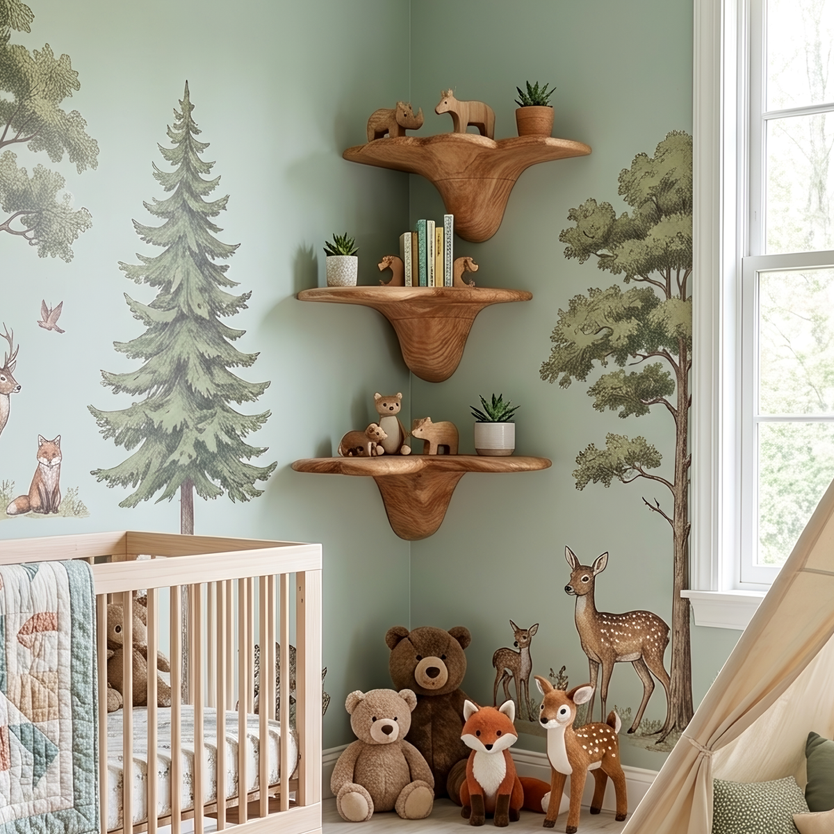 Étagère champignon artisanale en bois massif pour décoration intérieure de chambre SILDTTNCMS012