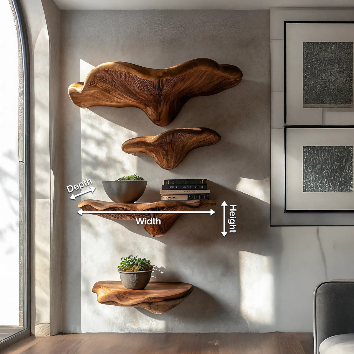 Étagère champignon en bois massif style ferme pour décoration et rangement de chambre SILDTTRMR006