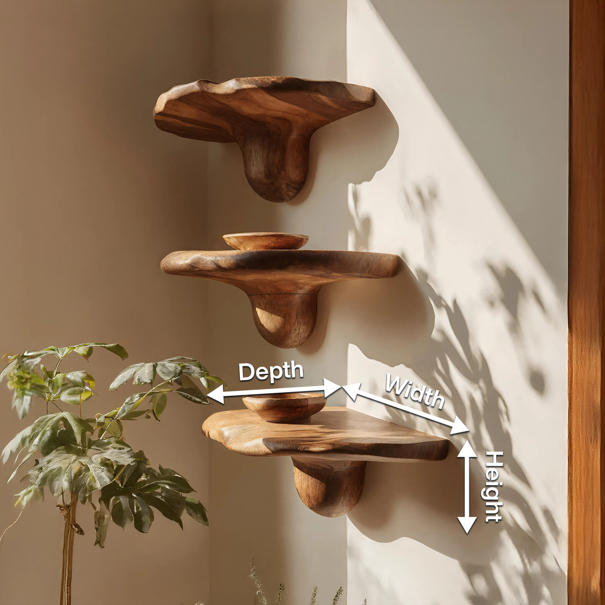 Étagère champignon en bois massif faite à la main pour décoration de chambre SILDTTNMR008