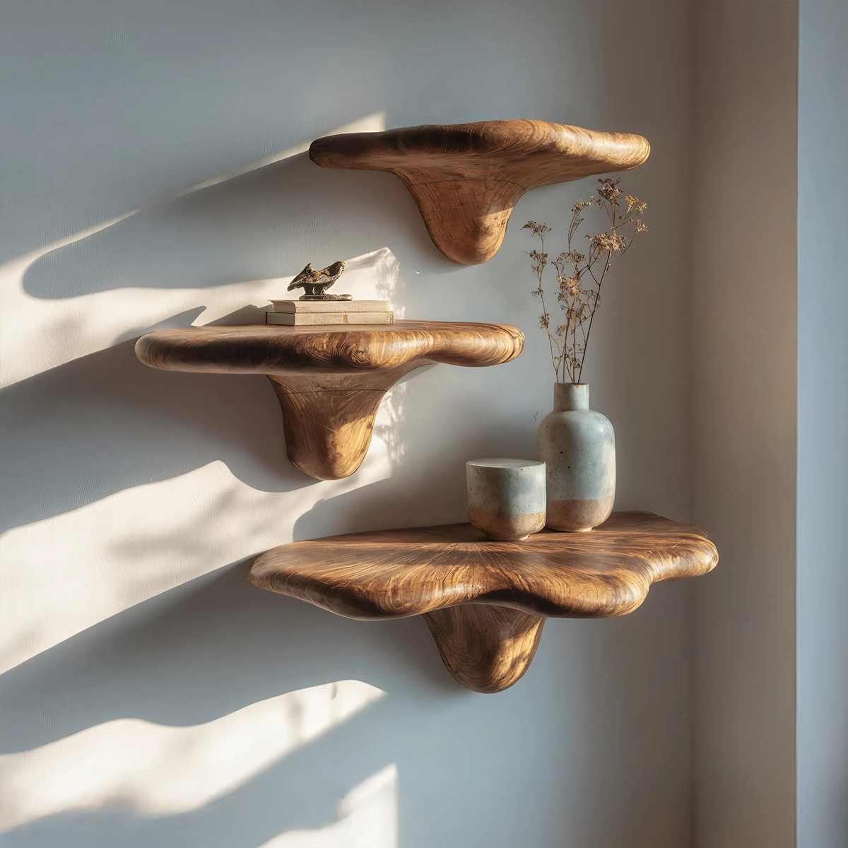 Étagère champignon à bord brut style ferme pour décoration de mobilier naturel SILDTTNMR006