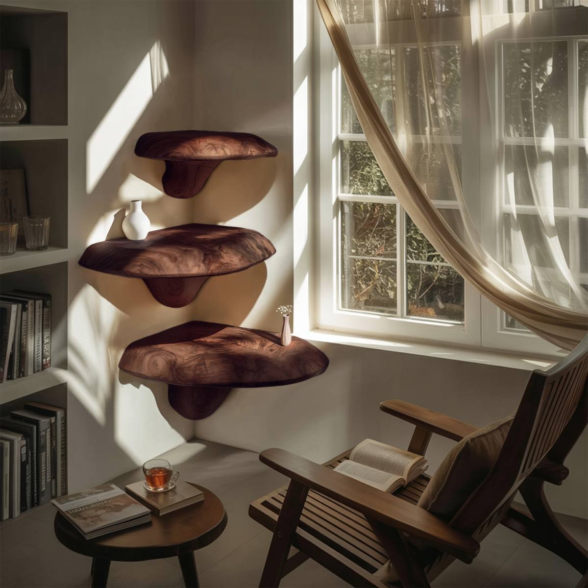 Étagère champignon en bois massif style ferme pour décoration de chambre et aménagement intérieur SILDTTNCMS002
